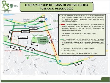 Conozca los desvíos y cortes de tránsito que habrá en Valparaíso por la Cuenta Pública a la Nación