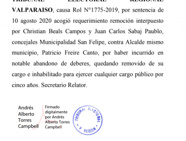 Tribunal Electoral Regional remueve a Patricio Freire como Alcalde de San Felipe por "notable abandono de deberes"