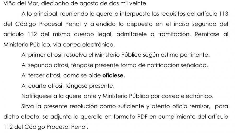 Poder Judicial admite a trámite querella criminal presentada contra fiscal que investiga presunta corrupción en el Municipio de Viña del Mar