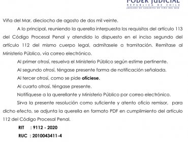 Poder Judicial admite a trámite querella criminal presentada contra fiscal que investiga presunta corrupción en el Municipio de Viña del Mar