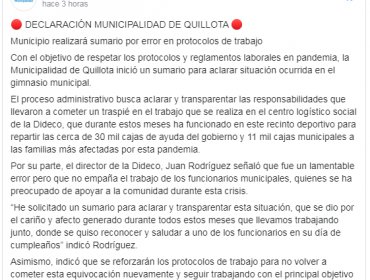 Municipio de Quillota califica de "error" y "traspié" la polémica fiesta de cumpleaños en plena pandemia y alcalde Mella ofrece "disculpas públicas"