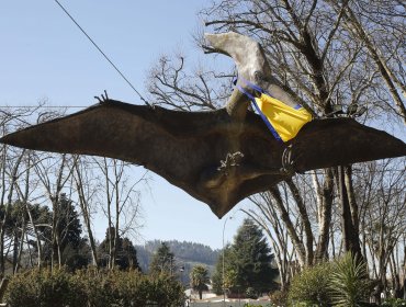 Dinosaurios de plaza Acevedo en Concepción lucen mascarillas para incentivar su uso