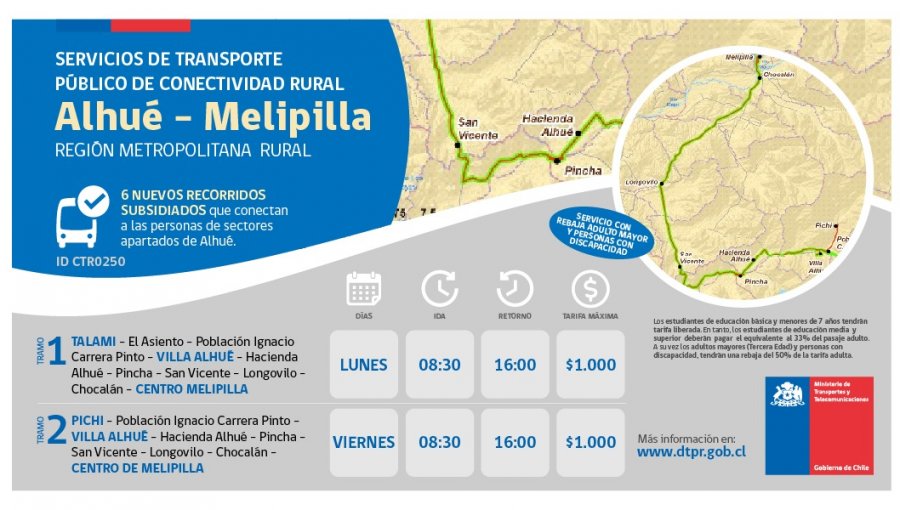 Inauguran nuevos servicios de transporte para San Pedro de Melipilla y Alhué