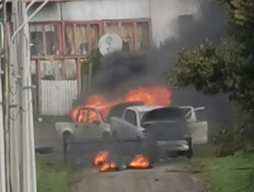 Grupo de unas 40 personas incendia dos camionetas policiales y carabineros huyen a los cerros en Contulmo