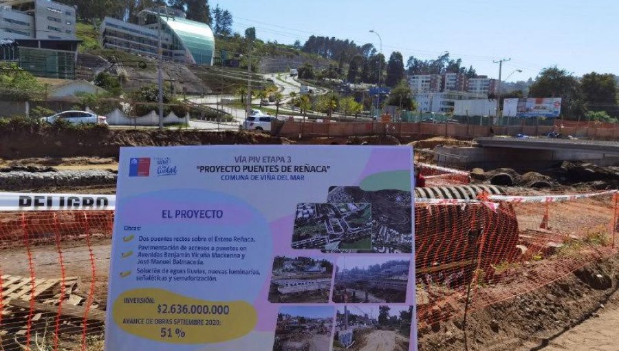 Obras de construcción de puentes sobre el estero de Reñaca registran un 51% de avance