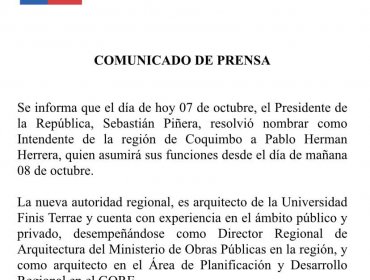 Pablo Herman fue designado como nuevo Intendente de la región de Coquimbo