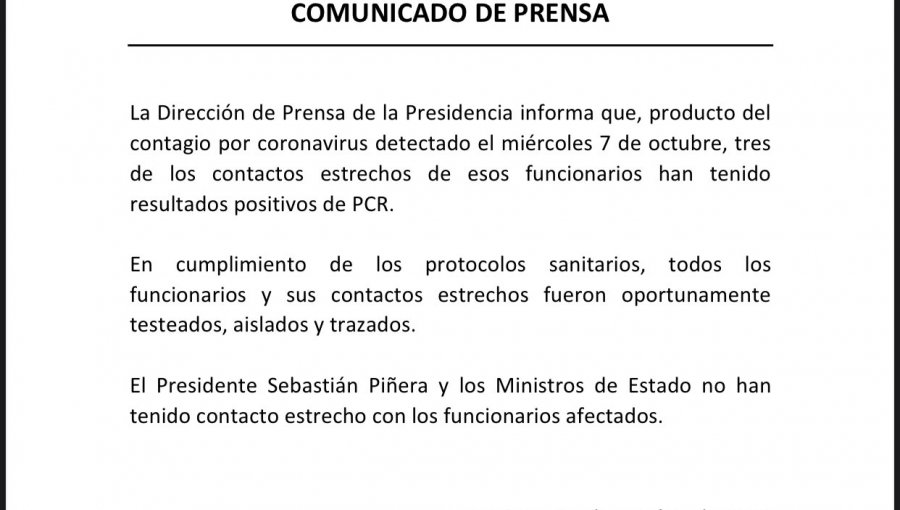 Detectan tres casos nuevos de Covid-19 al interior de La Moneda: seis contagios en 48 horas