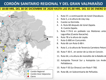 Conozca todos los puntos donde se instalarán los cordones sanitarios de Año Nuevo en la región de Valparaíso