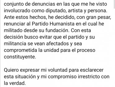 Diputado Florcita Alarcón renunció al Partido Humanista tras acusaciones de abuso sexual y violación