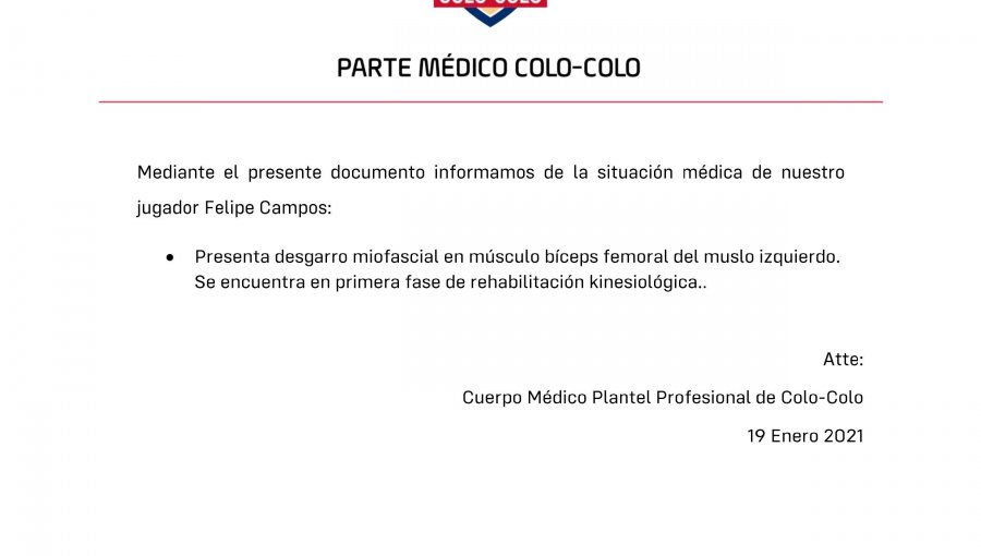 Felipe Campos será baja en Colo-Colo tras sufrir lesión en su pierna izquierda