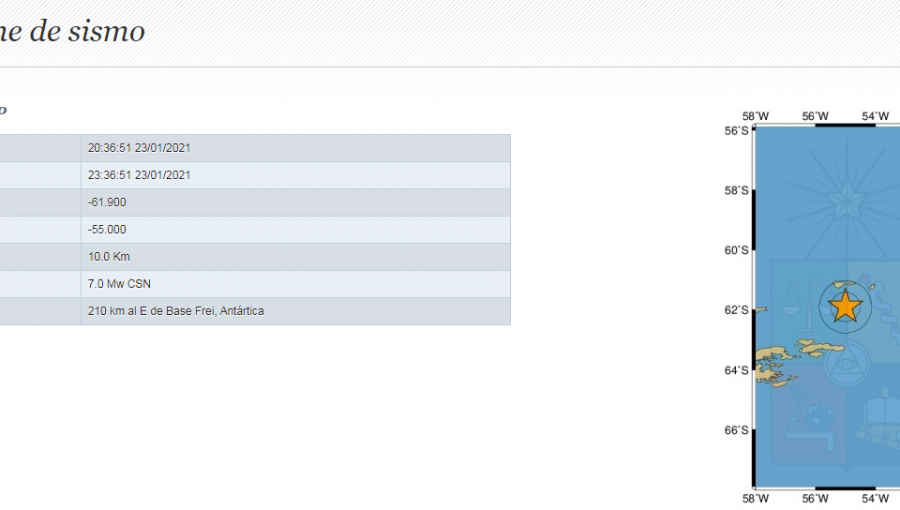 Fuerte sismo en la Antártica Chilena: 7 grados Richter según sismología nacional