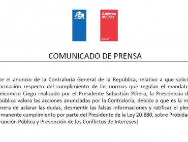 Presidencia "valora las acciones" de Contraloría sobre fiscalización de fideicomiso ciego del presidente Piñera