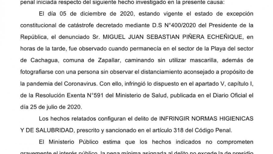 Fiscalía abandona la persecución penal contra el presidente Piñera por paseo en Cachagua sin mascarilla