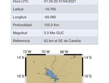 Sismo de magnitud 4,9 se percibió en la región de Tarapacá: descartan riego de tsunami para las costas de Chile