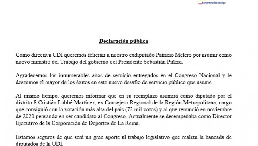 Hijo de Cristián Labbé ocupará el escaño dejado por Patricio Melero en la Cámara de Diputados