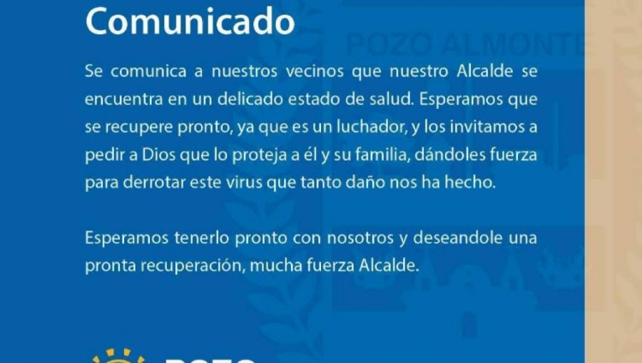 Alcalde de Pozo Almonte permanece en "delicado" estado de salud tras contagiarse de Covid-19