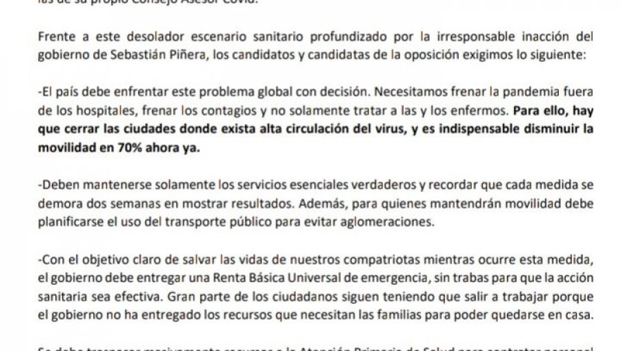 Presidenciables de oposición acusan "evidente e inmenso fracaso" del Gobierno en el manejo de la pandemia