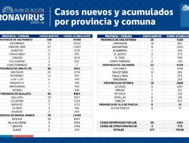 Conozca de qué comunas son los 377 casos nuevos de coronavirus en la región de Valparaíso