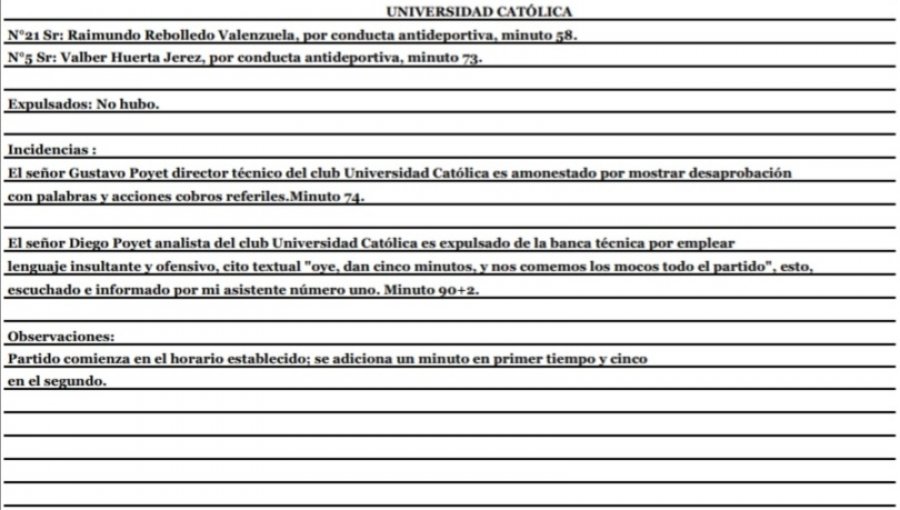 Informe arbitral consigna "lenguaje insultante y ofensivo" en expulsión de Diego Poyet