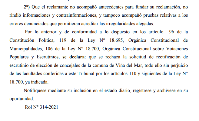 TER rechazó intento de hijo del Intendente por arrebatarle a su compañera de lista cupo de concejal en Viña del Mar