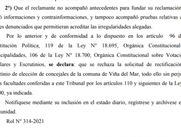 TER rechazó intento de hijo del Intendente por arrebatarle a su compañera de lista cupo de concejal en Viña del Mar