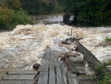 13 personas aisladas deja colapso de puente por intensas lluvias en Cunco: hay una embarazada y cuatro niños