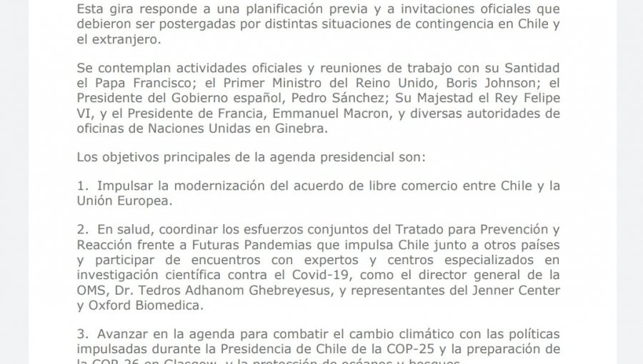 Cancillería confirma que presidente Piñera realizará una gira por Europa a partir del 22 de junio