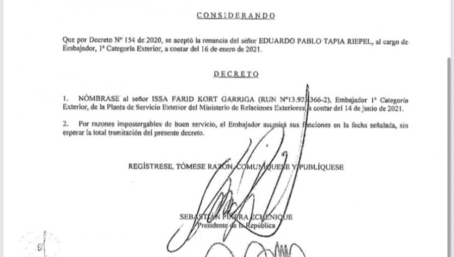 Issa Kort deja la Cámara de Diputados tras ser nombrado embajador de Chile ante la OEA