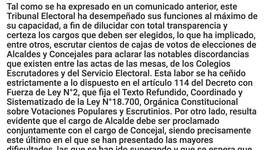 A paso de hormiga, TER avanza en la región de Valparaíso: saca cinco nuevas proclamaciones y el resto podría estar "en el curso de la semana"