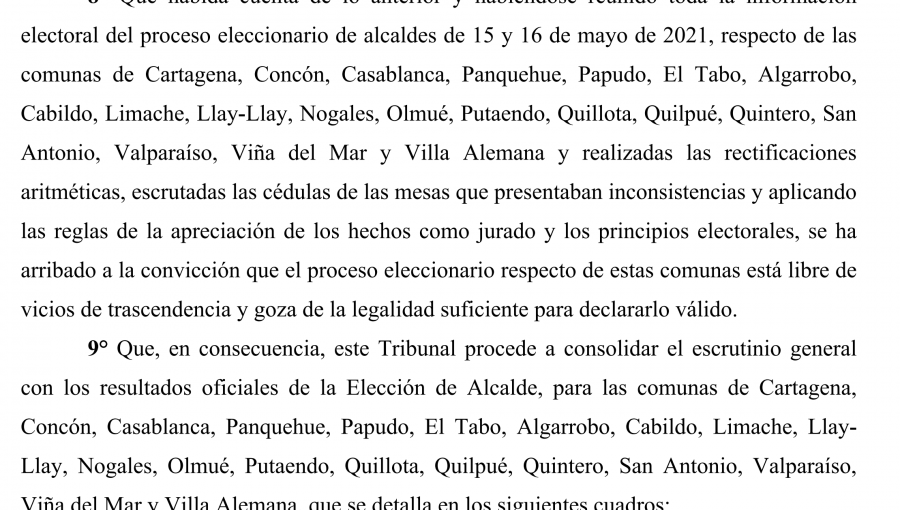 TER oficializa proclamación de las 38 alcaldías de la región de Valparaíso y explica retraso responsabilizando a vocales