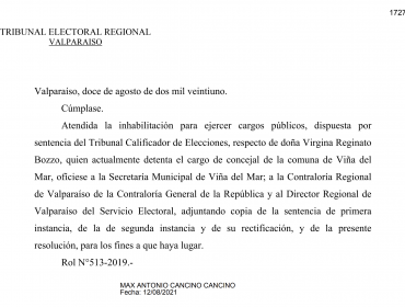 Llegó el momento: Tribunal Electoral Regional dictó «Cúmplase» de la sentencia contra Reginato y oficialmente dejó de ser Concejala