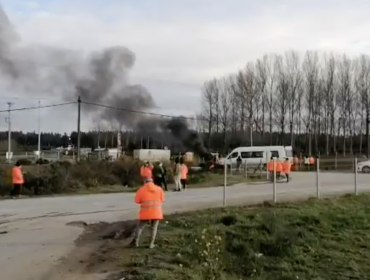 Trabajadores de Celulosa Arauco cortan ruta de Curanilahue por reiterados ataques