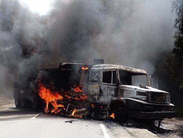 Dos camiones completamente quemados y un conductor lesionado deja nuevo ataque incendiario en Tirúa