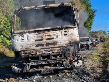 Al menos cinco encapuchados armados quemaron un camión en nuevo ataque en la Macrozona Sur