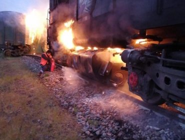 Tren Victoria-Temuco suspendido tras incendio y descarrilamiento provocado por desconocidos