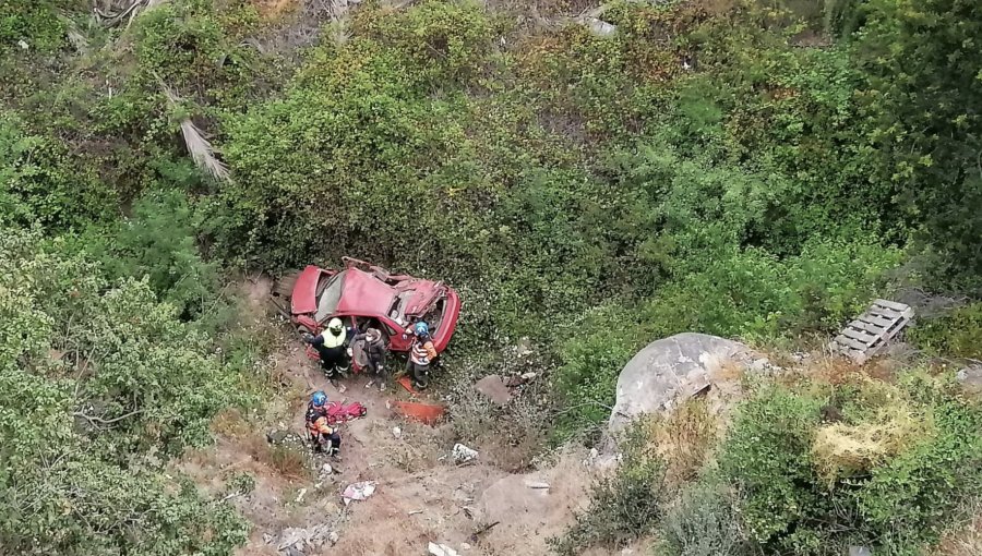 Automóvil desbarranca y cae unos 20 metros desde la ruta Las Palmas de Viña del Mar: conductora resulta prácticamente ilesa