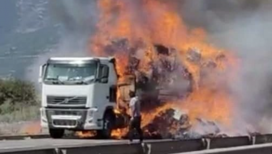 Camión incendiado en ruta 5 Norte origina incendio forestal en la comuna de Hijuelas