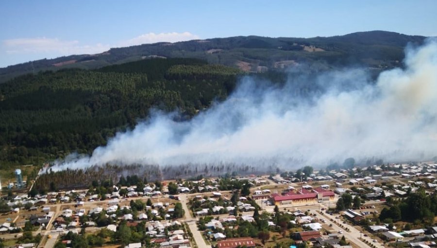 Declaran Alerta Roja para la comuna de Lanco por incendio forestal cercano a sectores habitados