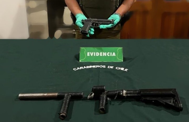 Tres sujetos fueron detenidos tras ser sorprendidos con una pistola y una escopeta de fabricación artesanal en Quillota