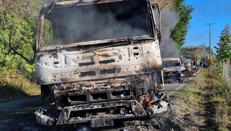 Dos camiones resultaron completamente quemados tras un ataque incendiario en Mulchén