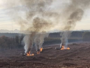Cinco camiones y una maquinaria forestal fueron quemados en nuevo ataque incendiario en la ruta que une Quilaco con Mulchén