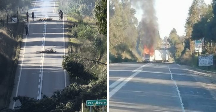 Bloquean ruta en Cañete: Sujetos armados quemaron un camión y lo cruzaron en la carretera suspendiendo el libre tránsito