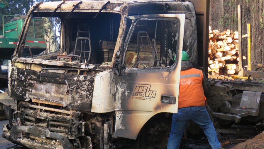 Camiones y maquinaria forestal destruida dejan nuevos ataques incendiarios en Curanilahue