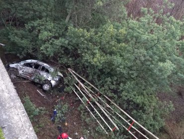 Conductor cayó en su vehículo desde una altura cercana a los 15 metros tras colisionar en puente de Concepción
