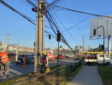 Caos vial en pleno horario punta en Quilpué por reparación de postes derribados la tarde del martes