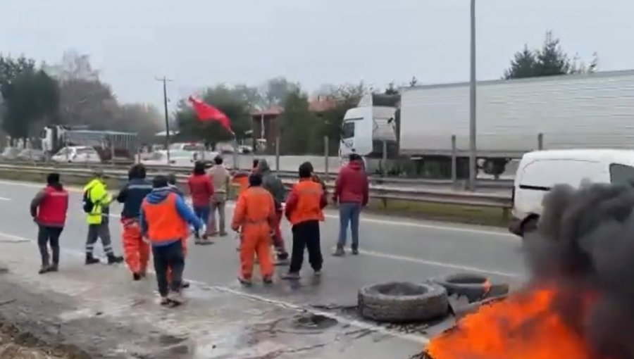 Trabajadores cortan tramo de la ruta 5 Sur en Mariquina por ataques incendiarios en Máfil y Lanco