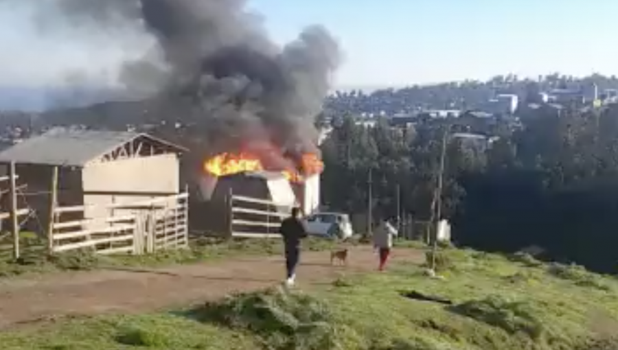 Incendio estructural destruye casa-habitación emplazada en una toma de terreno en el cerro La Virgen de San Antonio