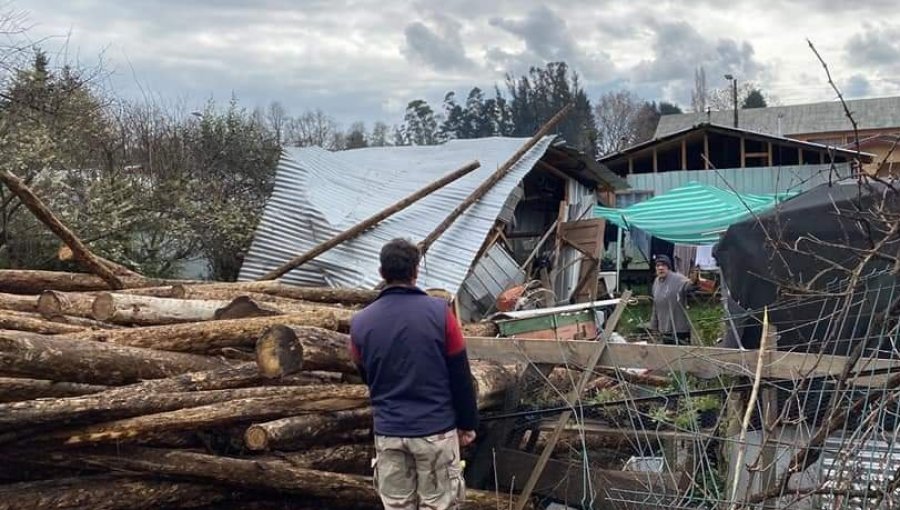 Tren descarrila y carga de madera cae sobre bodega de una vivienda en Gorbea: no se registraron lesionados