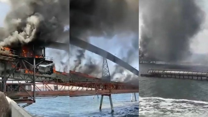 Impactante incendio afecta a terminal portuario de Mejillones