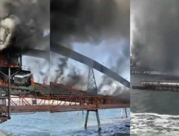 Impactante incendio afecta a terminal portuario de Mejillones